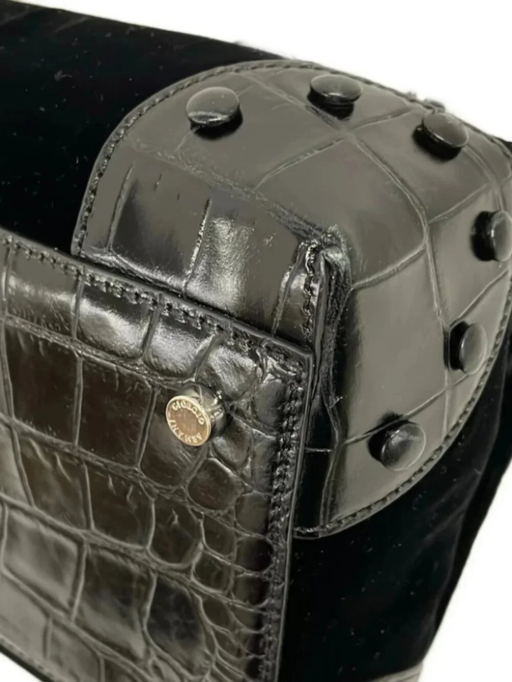 GIORGIO ARMANI Black Velour Leather Handbag